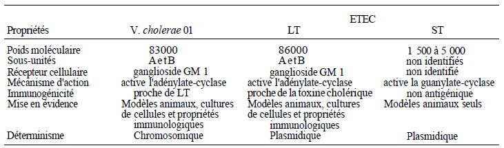 TABLEAU II : propriétés de la toxine cholérique et des toxines LT et ST des Escherichia Coli